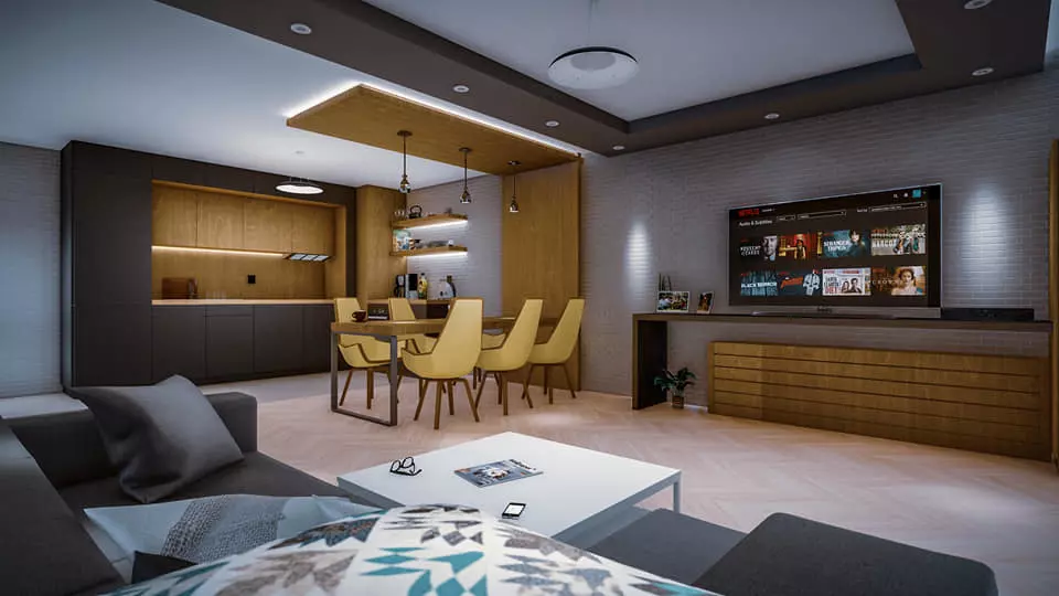 renderizado cocina y comedor apartamento